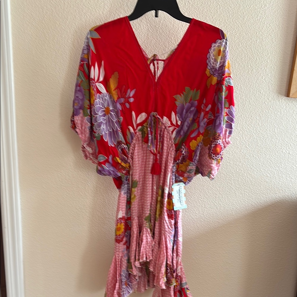 Aakaa-Floral Red and Pink Dress